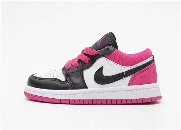 Youth Running Weapon Air Jordan 1 Black/White/Pink Low Top Shoes 0080
